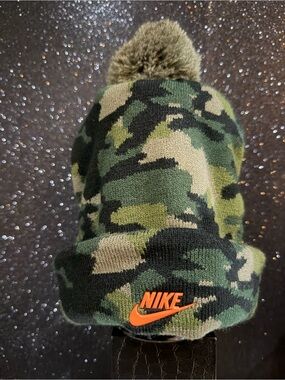 Nike Camo Beanie Hat with Pom